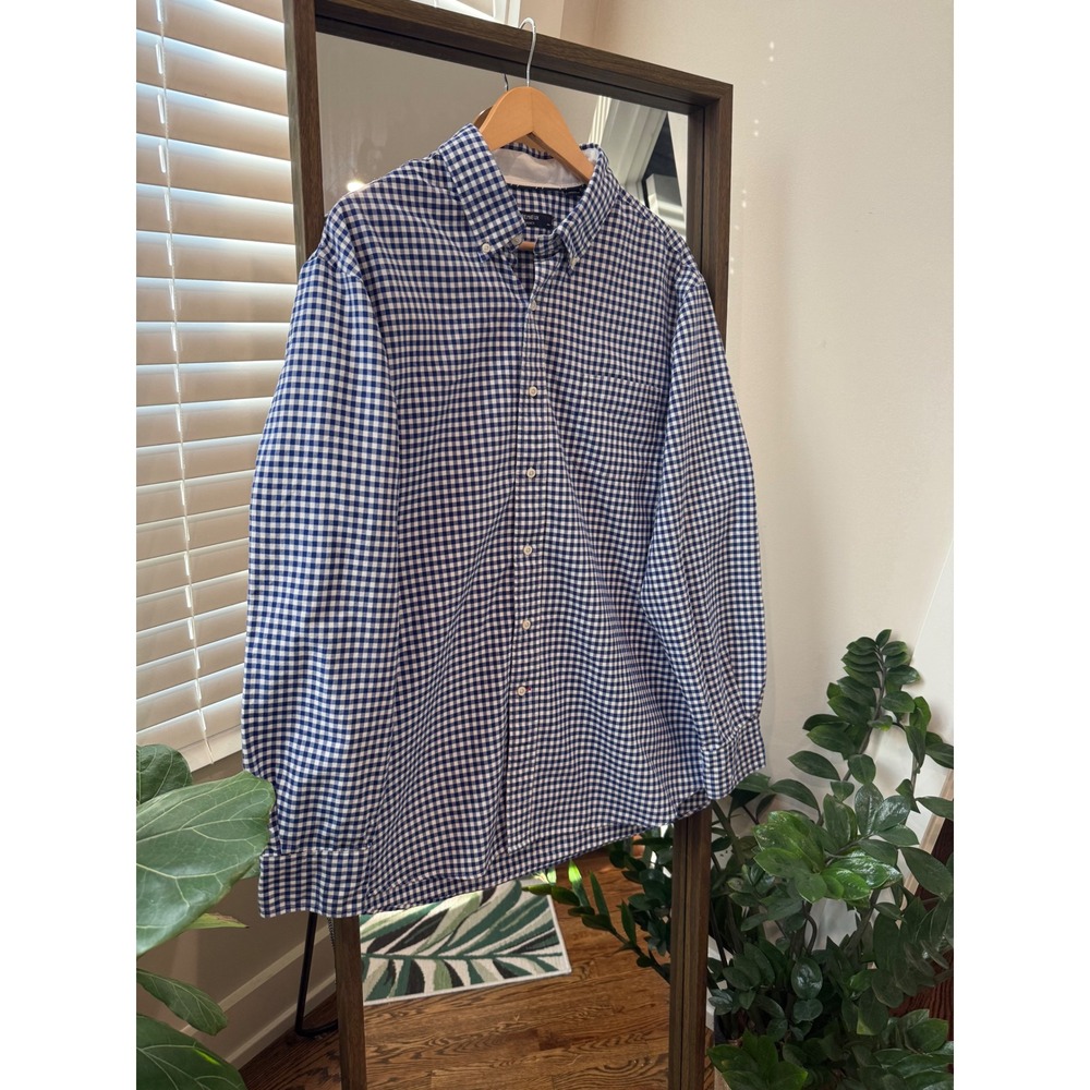 CREMIEUX CLASSICS Mens Gingham Button Down Shirt Long Sleeve Size XL Blue White